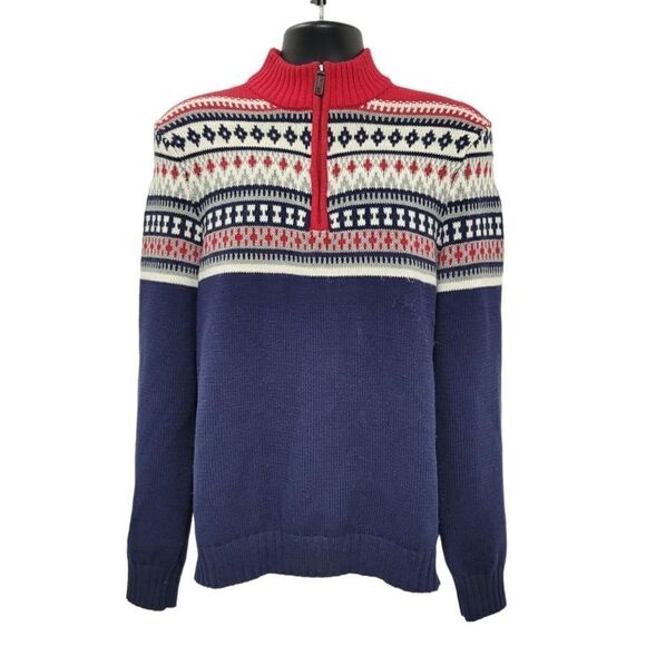2/$20 Izod Navy Blue & Red Knitted Sweater Size: M - Picture 1 of 8
